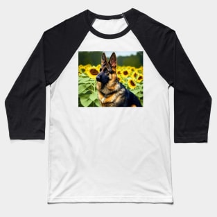 German Shepherd in Sunflowers Baseball T-Shirt